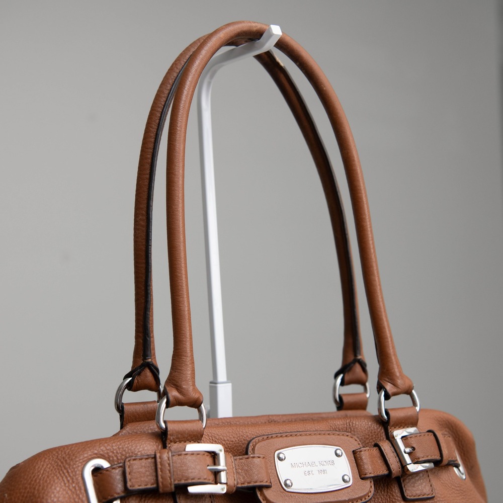 MICHAEL KORS Hamilton Satchel Shoulder Bag Pebbled Leather Brown Earthy Neutral - Picture 3 of 5